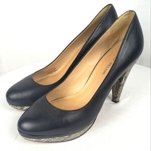 Antonio Melano Black Leather Snake Print 4' Heels Night Out Sz 8.5